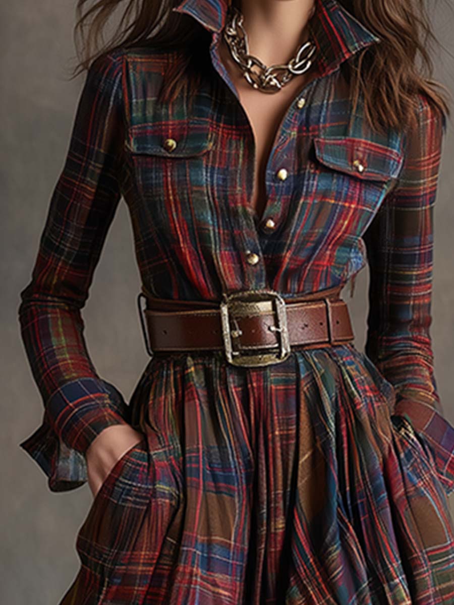 RACHEL – TIMELESS PLAID FLOW SHIRT DRESS