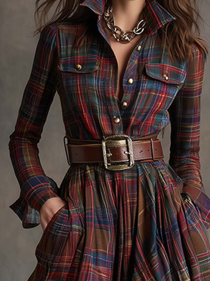 RACHEL – TIMELESS PLAID FLOW SHIRT DRESS
