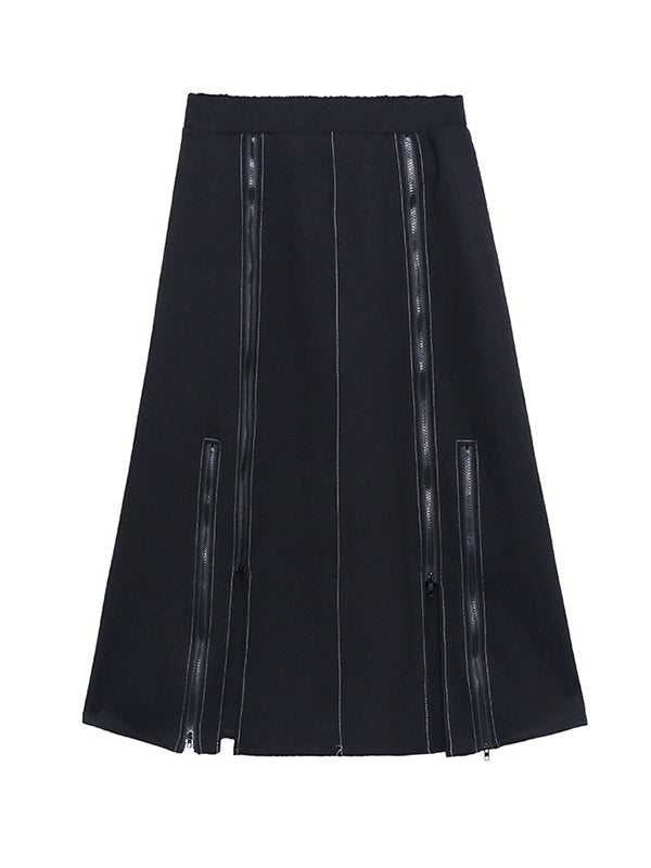 A-Line Irregularity Solid Color Split-Joint Split-Side Zipper Skirts Bottoms