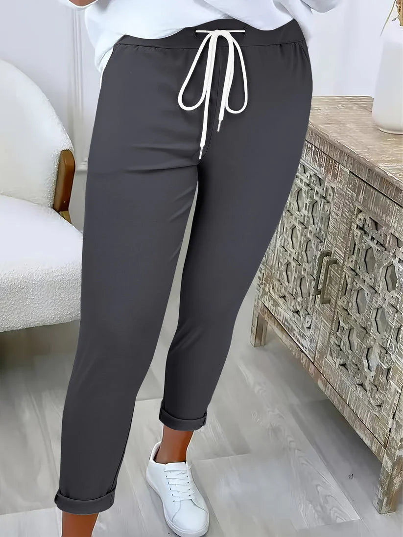 Slim Fit Drawstring Pants – Stretchy Cropped Trousers for Casual Everyday Comfort