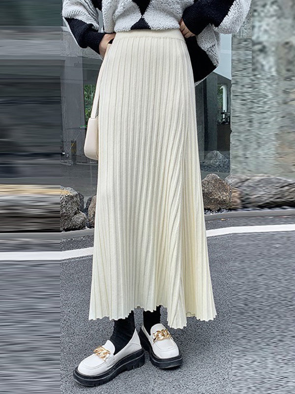 A-Line High Waisted Pleated Solid Color Skirts Bottoms