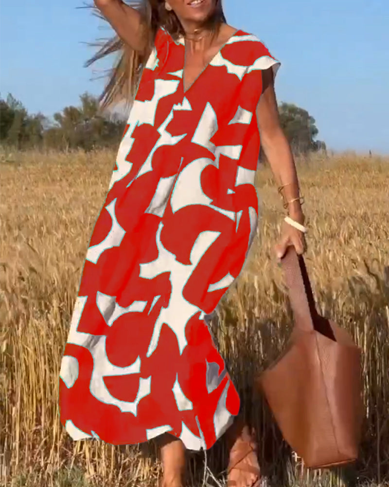 Elowen - Irregular Geometric Print Sleeveless Dress
