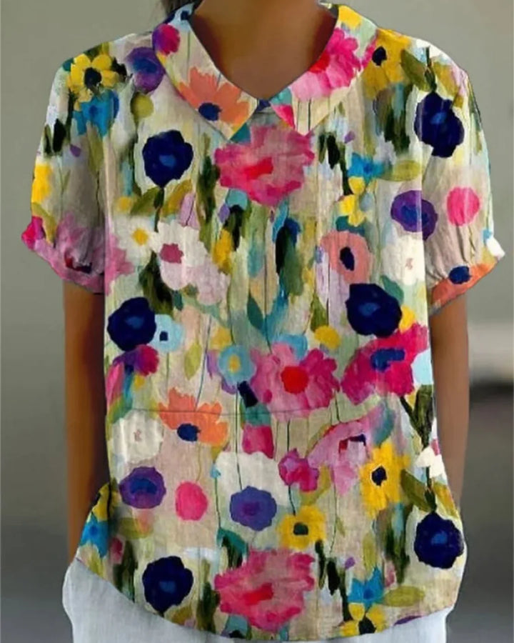 Retro Floral Cotton Linen Shirt – Lightweight Breathable Button-Up for Casual Everyday Style