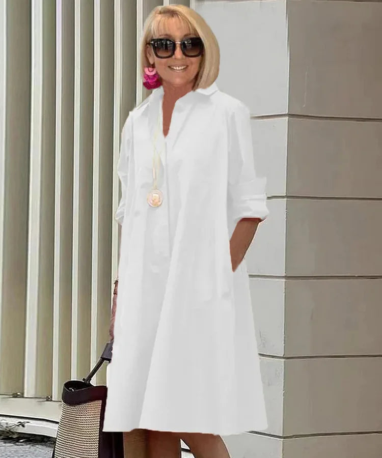 SAORI – SHIRT COLLAR POCKET MIDI DRESS