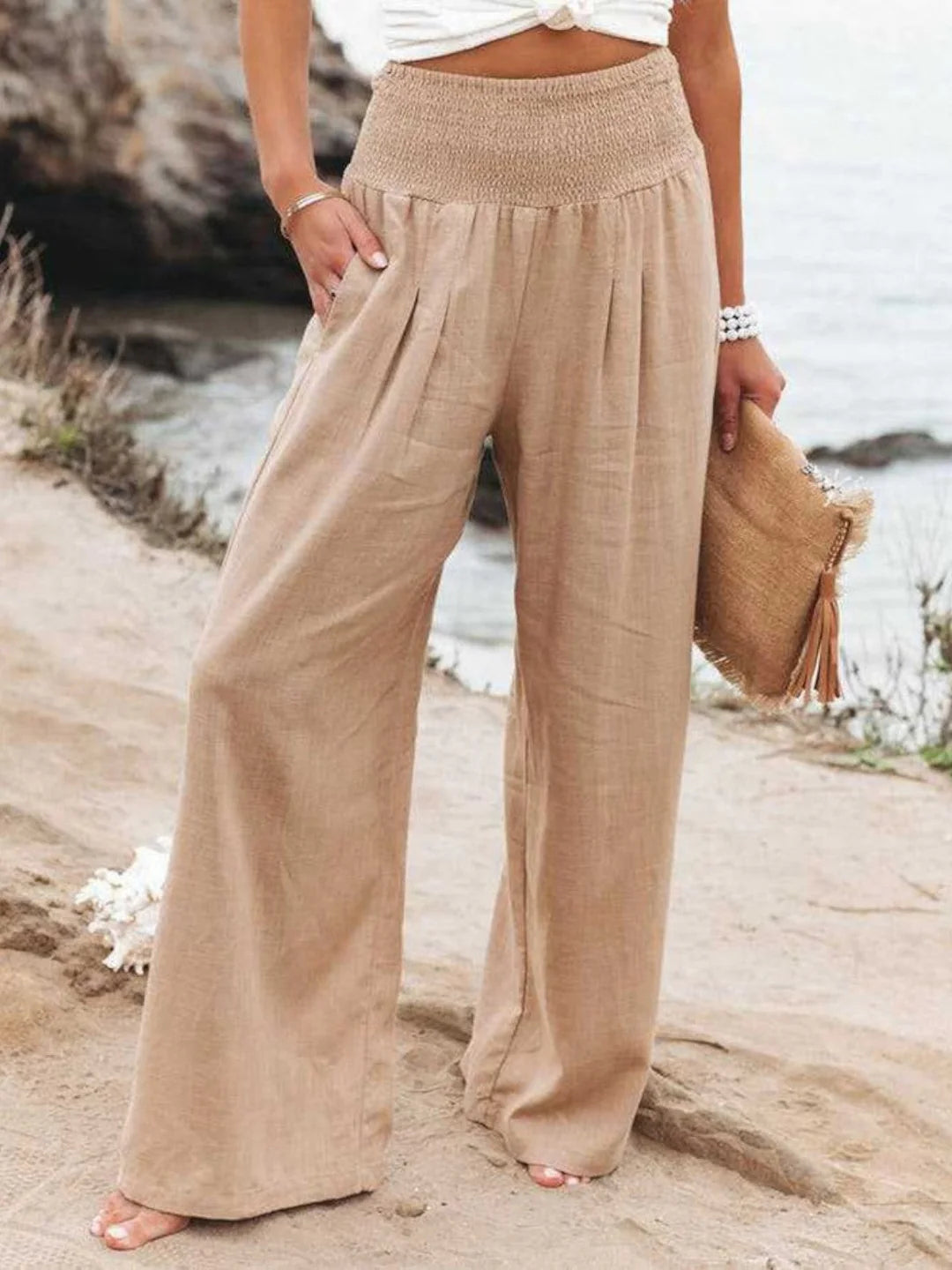 Wide Leg Linen Trousers – Breathable Lightweight Pants for Elegant Summer Styling