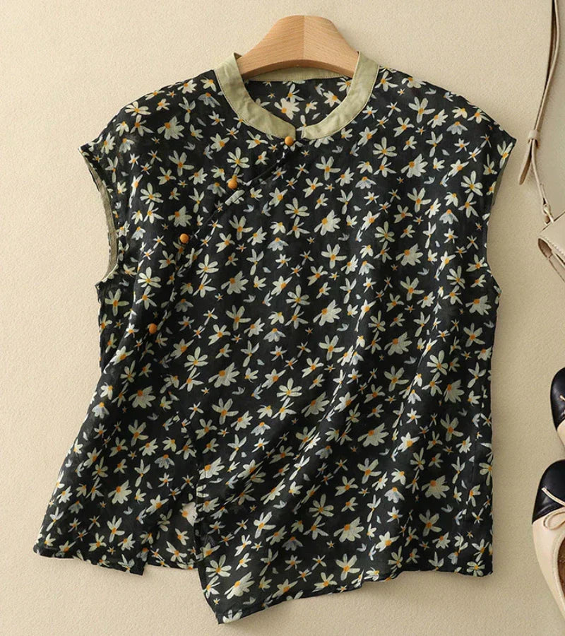 Vintage Embroidered Cotton Shirt – Elegant Relaxed Fit Button-Up with Classic Detailing
