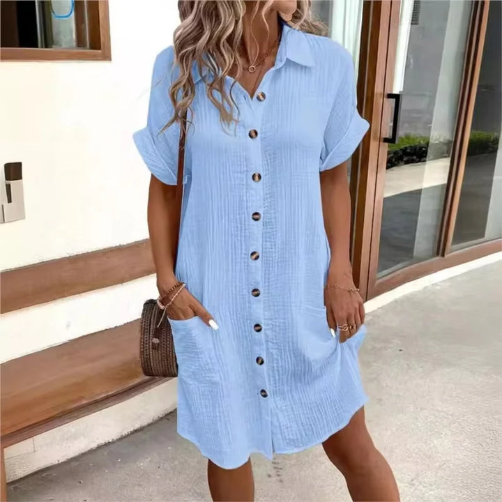 Short Sleeve Midi Dress – Lightweight Casual Dress for Everyday Elegant Styling
