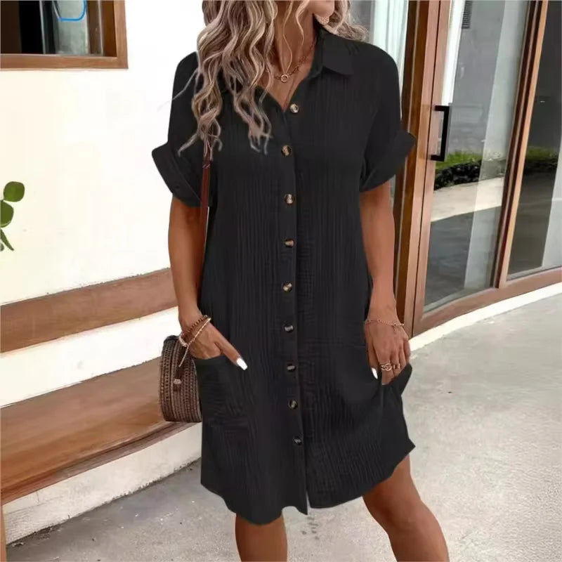Short Sleeve Midi Dress – Lightweight Casual Dress for Everyday Elegant Styling