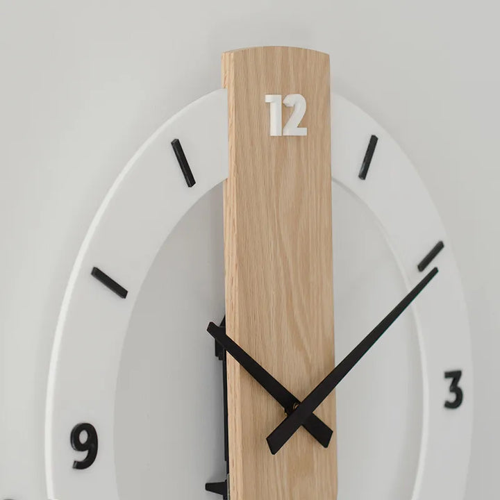 Nordic Modern Solid Wood Wall Clock – Imported Red Oak Silent Swing Clock with Organic Glass Mirror