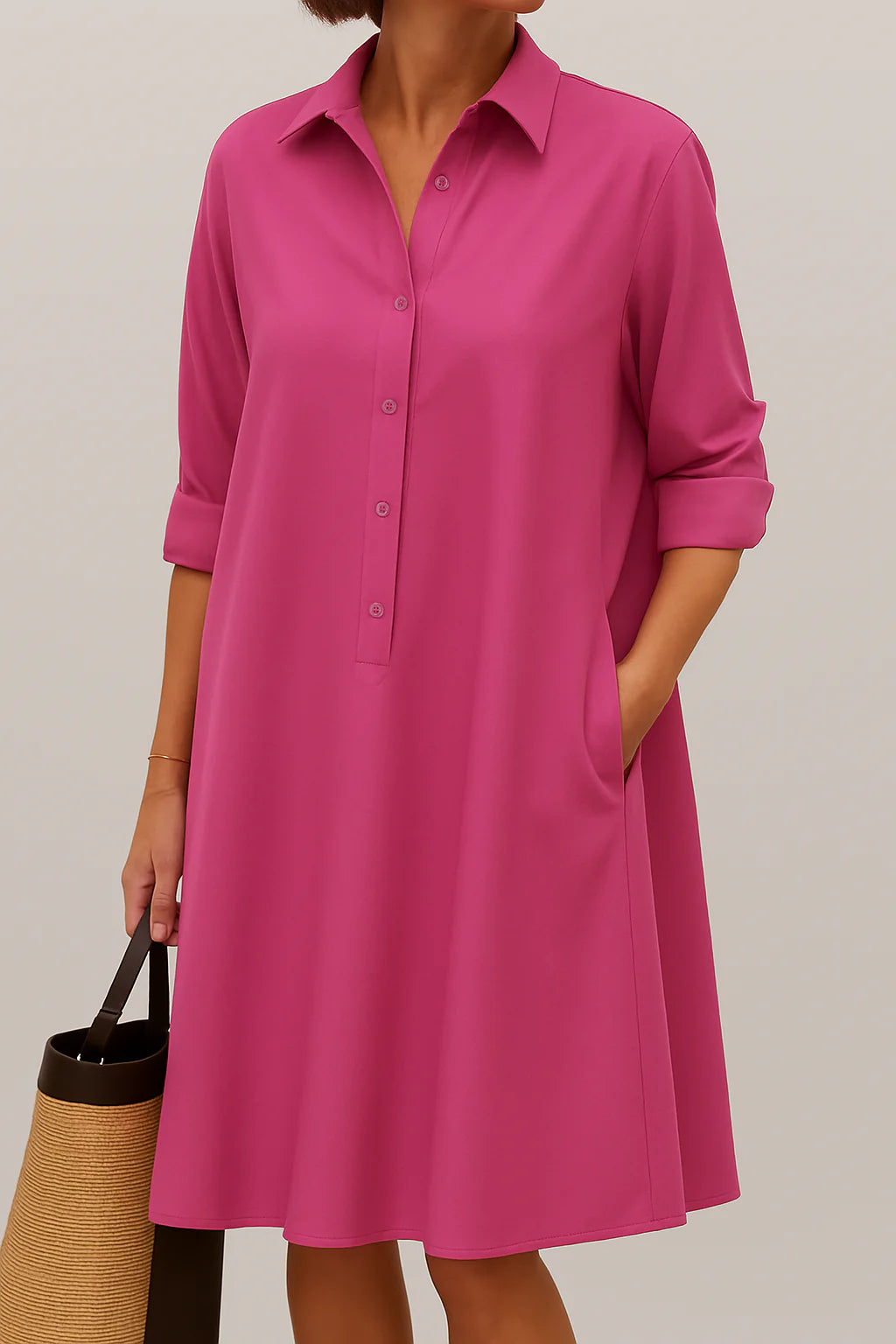 Button-Down Shirt Dress – Relaxed Everyday Midi Dress for Casual & Smart Effortless Styling