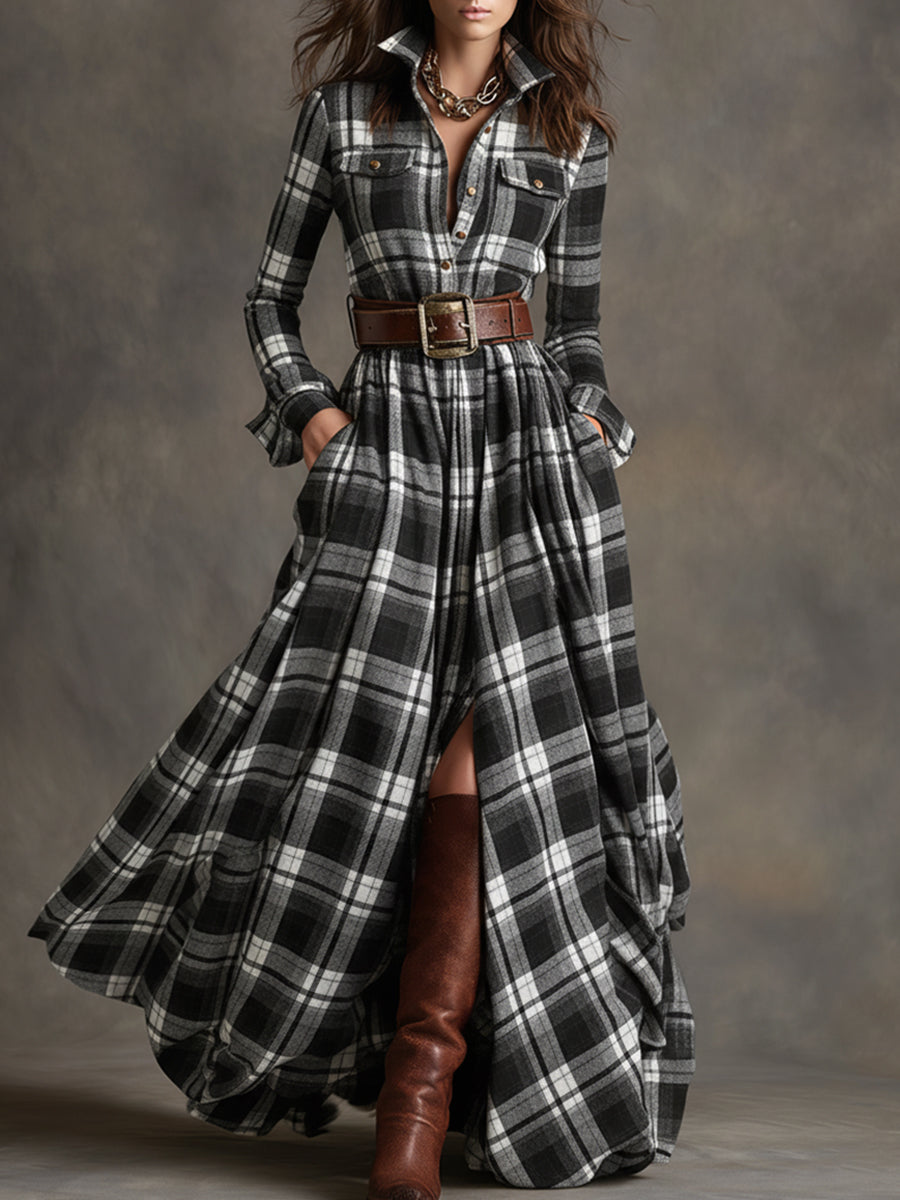 RACHEL – TIMELESS PLAID FLOW SHIRT DRESS