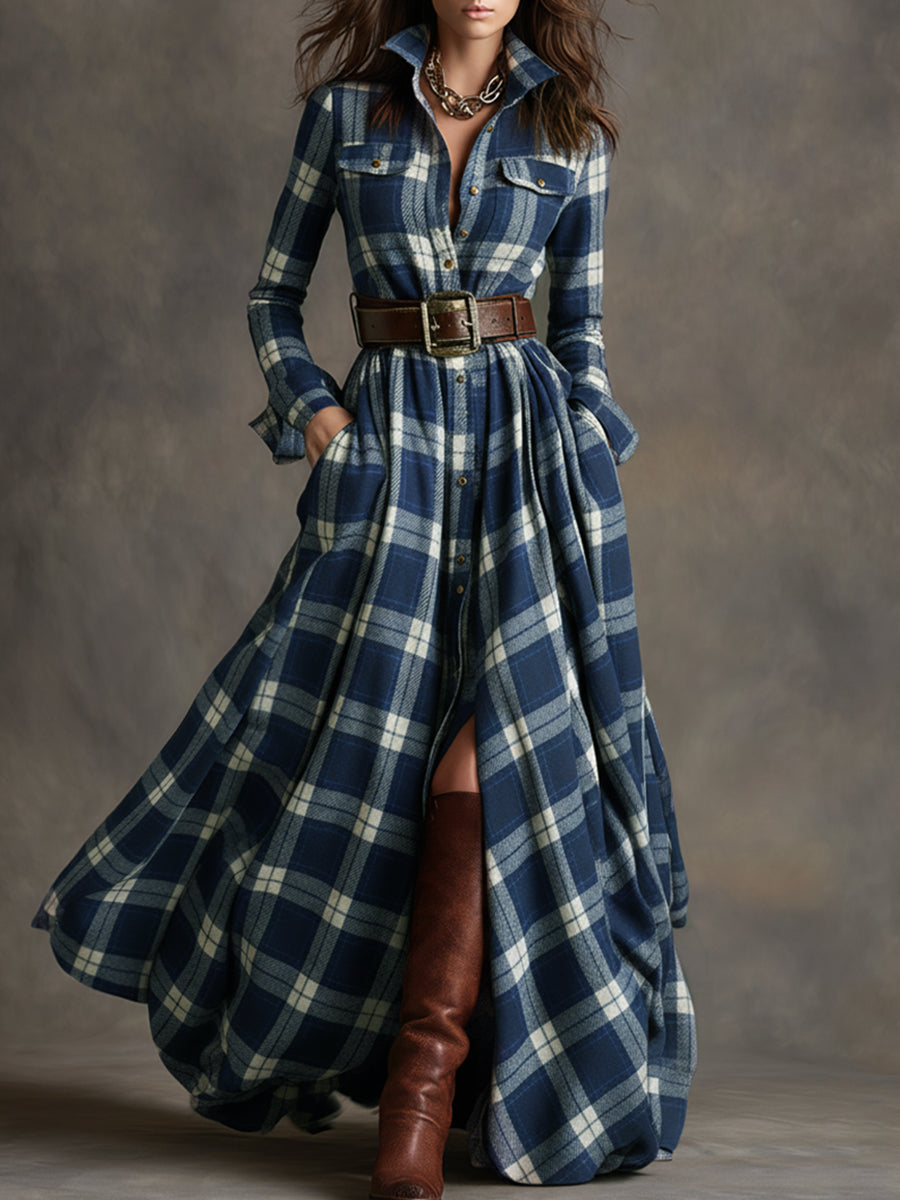 RACHEL – TIMELESS PLAID FLOW SHIRT DRESS