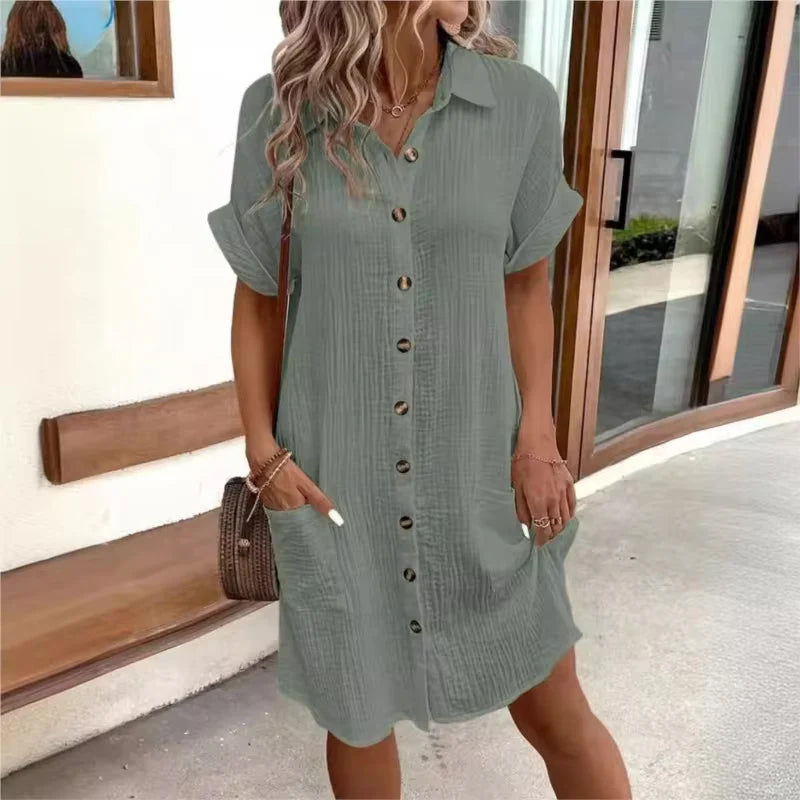 Short Sleeve Midi Dress – Lightweight Casual Dress for Everyday Elegant Styling