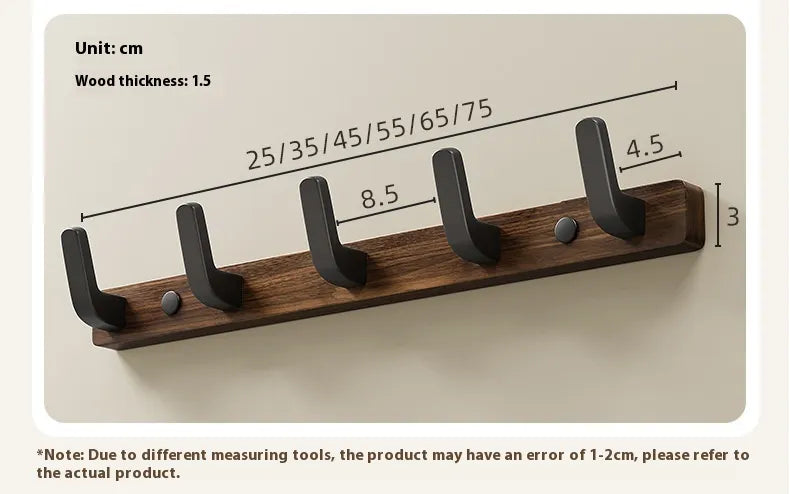 Solid Wood Wall Hook Rack – Modern Rustic Wall Mounted Hanger for Entryway, Bedroom & Behind Door Storage