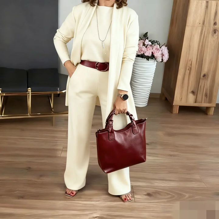 Three-Piece Cardigan Set – Long Cardigan, Top & Bottom Outfit for Elegant Everyday Comfort