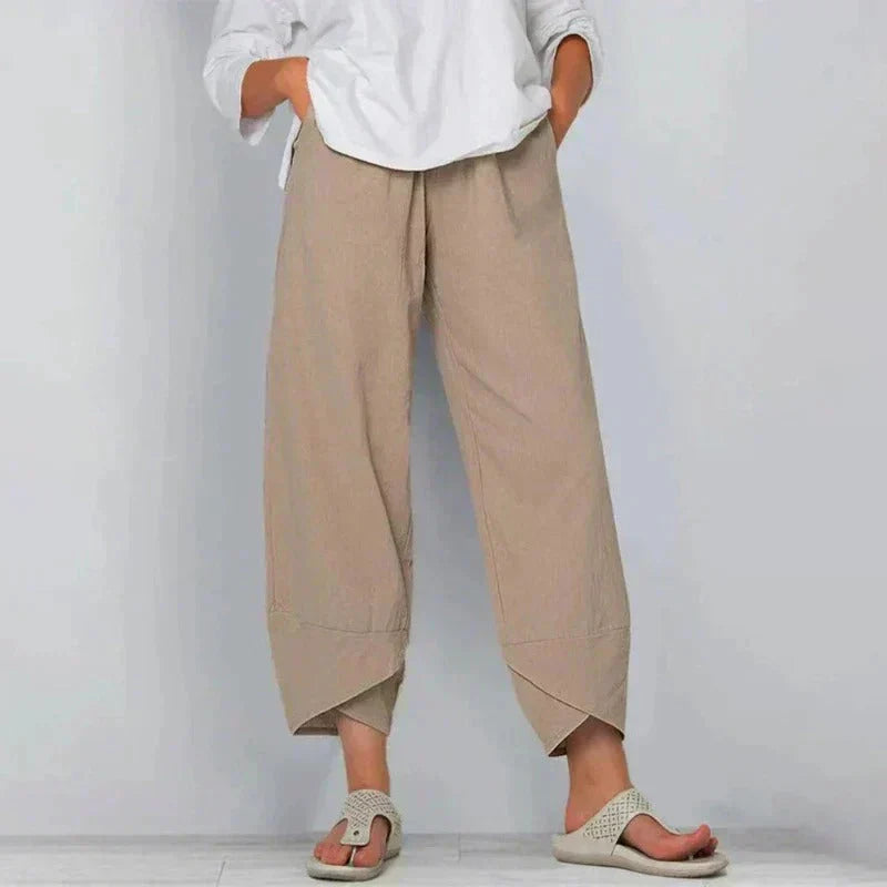 Relaxed Cropped Pants – Lightweight Elastic Waist Trousers for Casual Everyday Wear
