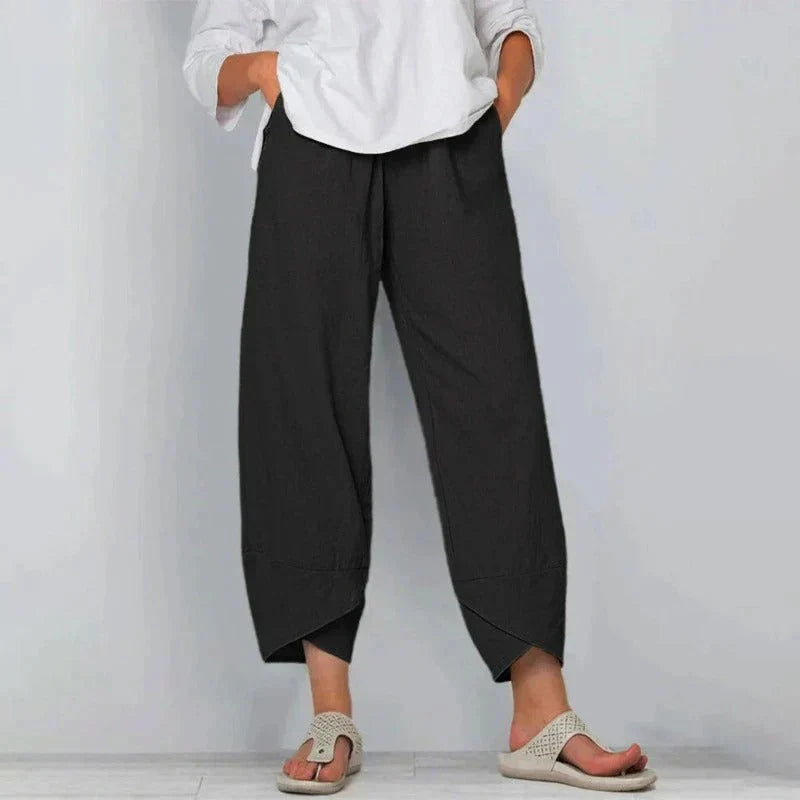 Relaxed Cropped Pants – Lightweight Elastic Waist Trousers for Casual Everyday Wear