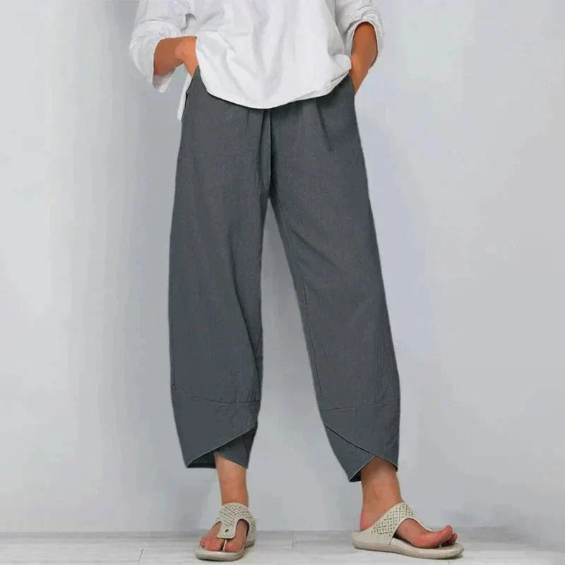 Relaxed Cropped Pants – Lightweight Elastic Waist Trousers for Casual Everyday Wear