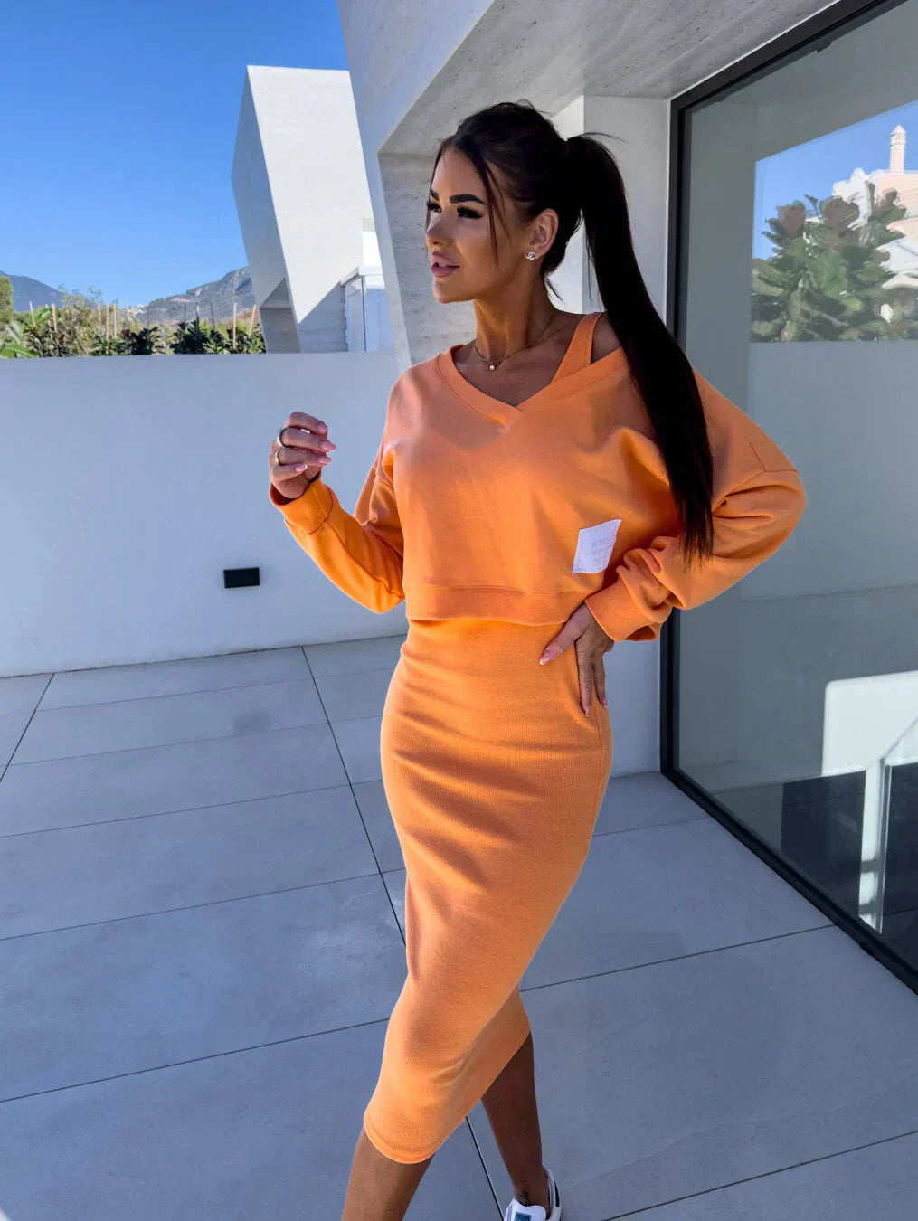 AMAYA – SOFT SWEATER OVERLAY DRESS SET – Veloural