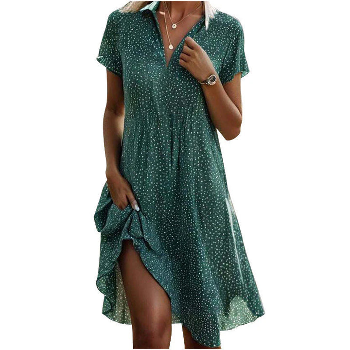 Dot Print Shirt Dress – Relaxed Button-Up Midi Dress for Casual & Everyday Elegant Styling
