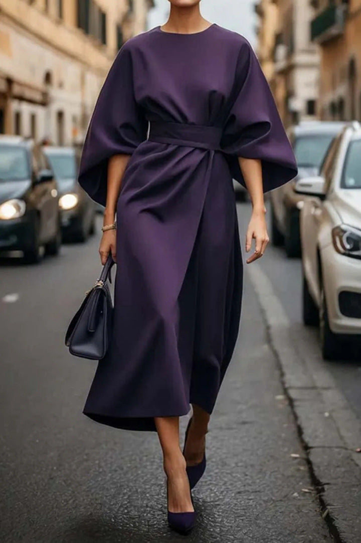 AURIELLETH – ELEGANT BELTED DRESS WITH LONG SLEEVES