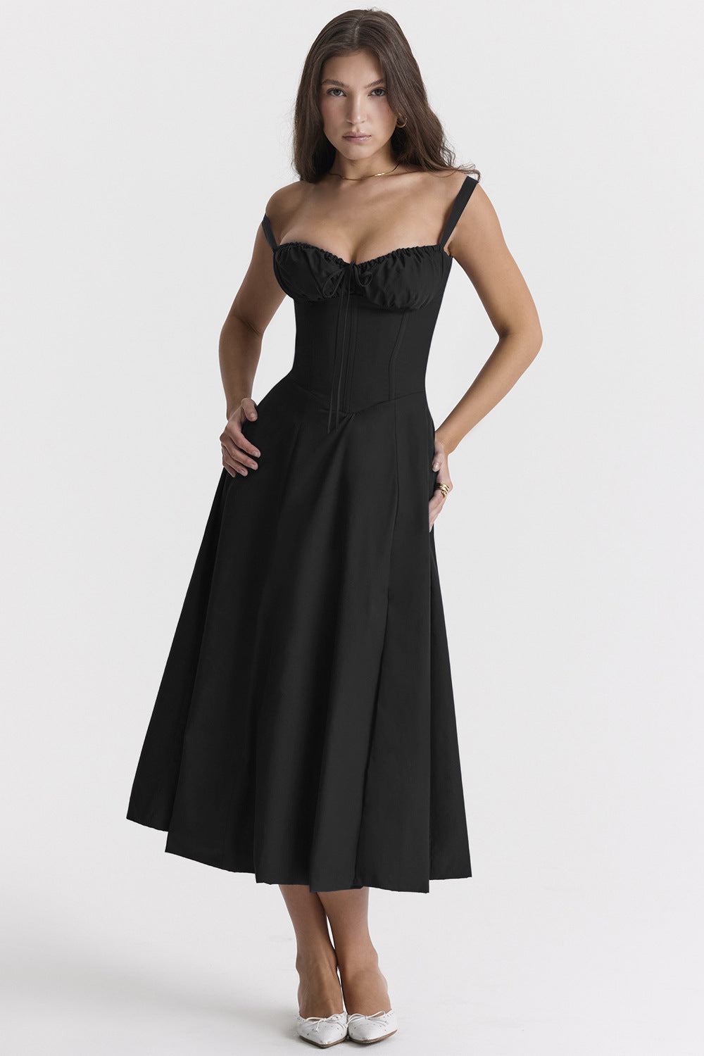 Oakley - Elegant French Style Belted Strap Dress