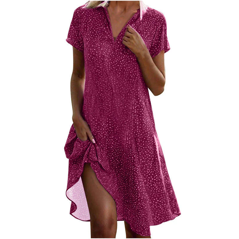 Dot Print Shirt Dress – Relaxed Button-Up Midi Dress for Casual & Everyday Elegant Styling
