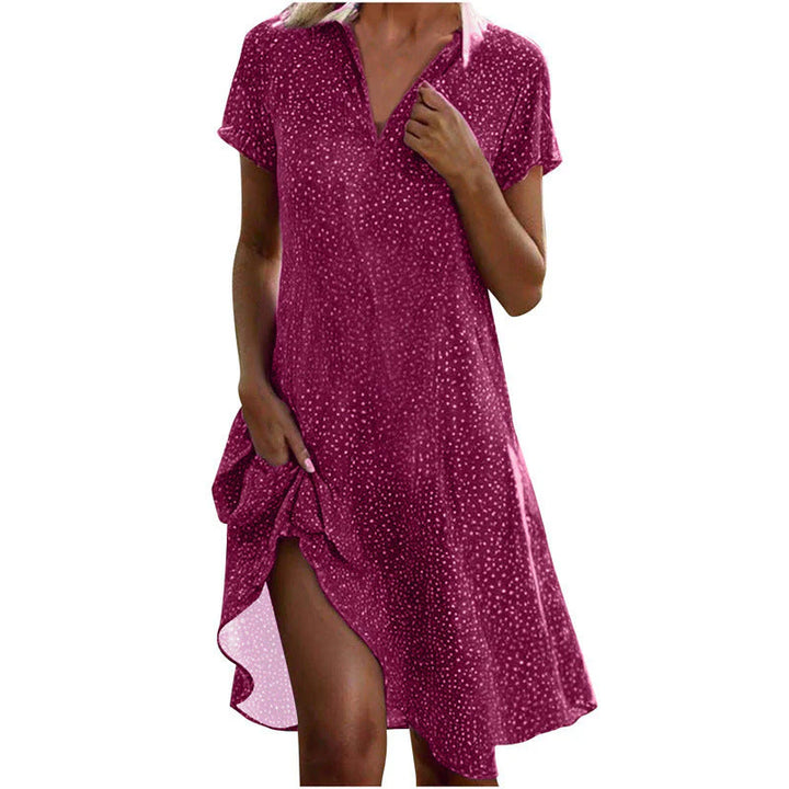 Dot Print Shirt Dress – Relaxed Button-Up Midi Dress for Casual & Everyday Elegant Styling