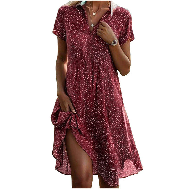 Dot Print Shirt Dress – Relaxed Button-Up Midi Dress for Casual & Everyday Elegant Styling