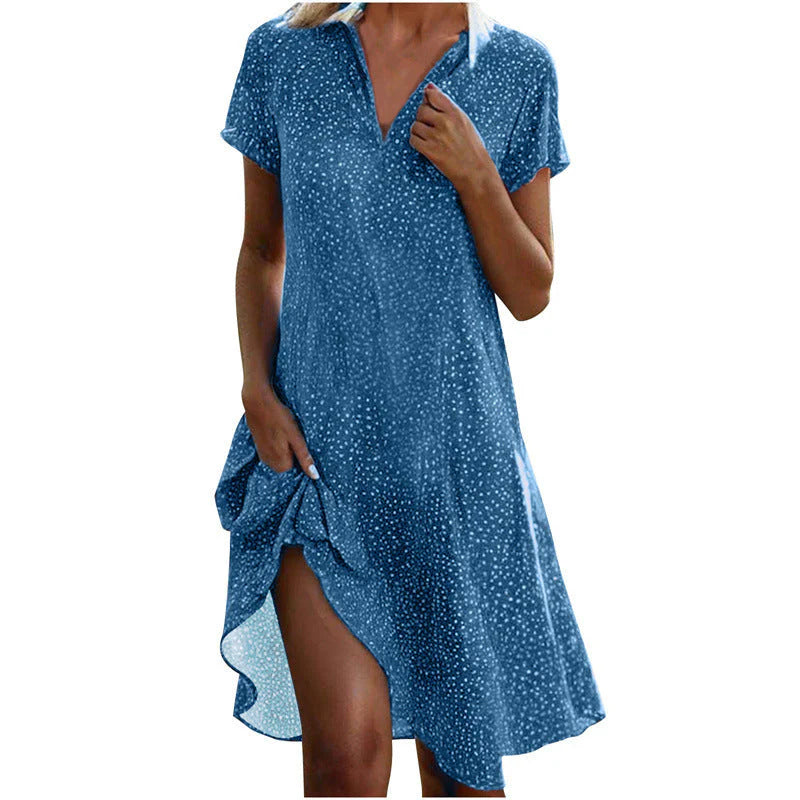 Dot Print Shirt Dress – Relaxed Button-Up Midi Dress for Casual & Everyday Elegant Styling