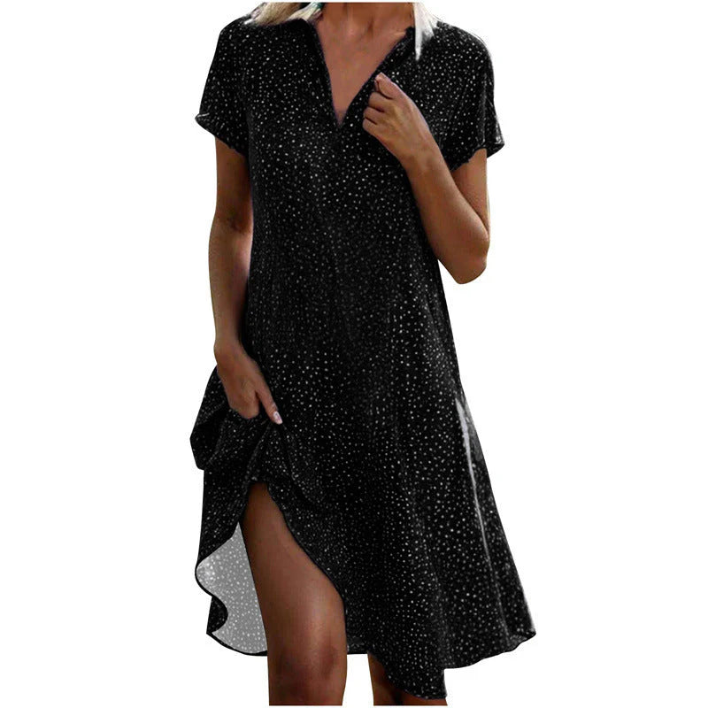 Dot Print Shirt Dress – Relaxed Button-Up Midi Dress for Casual & Everyday Elegant Styling