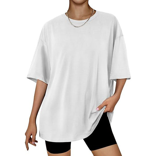 Women’s Plus Size Macaron Pullover Shirt – Half Sleeve Milk Silk Top