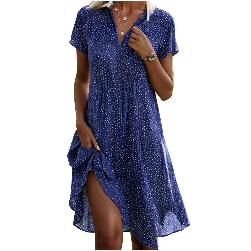 Dot Print Shirt Dress – Relaxed Button-Up Midi Dress for Casual & Everyday Elegant Styling