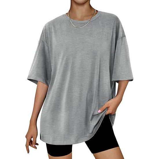 Women’s Plus Size Macaron Pullover Shirt – Half Sleeve Milk Silk Top