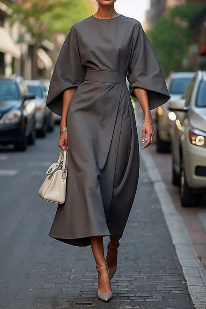 AURIELLETH – ELEGANT BELTED DRESS WITH LONG SLEEVES