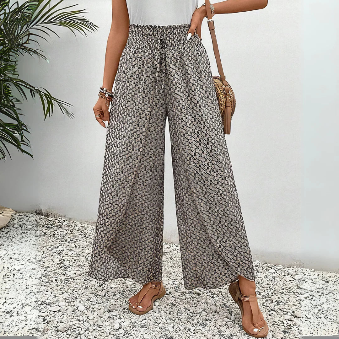 Printed Wide-Leg Pants – Lightweight Elastic Waist Trousers for Casual Summer Styling