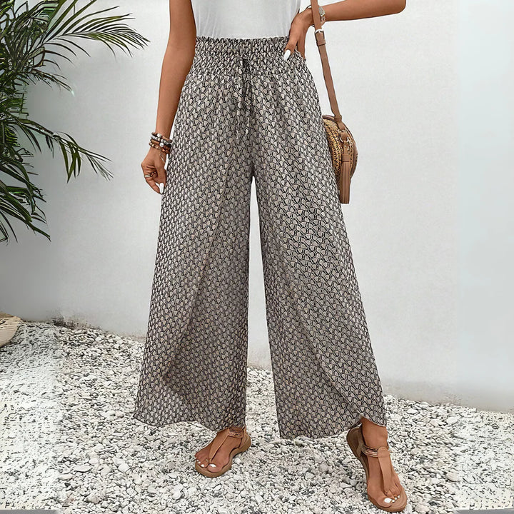 Printed Wide-Leg Pants – Lightweight Elastic Waist Trousers for Casual Summer Styling
