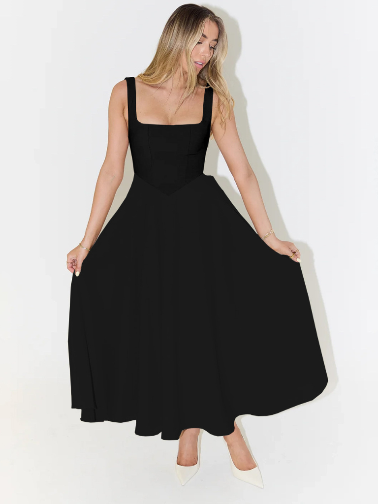 Trinity - Elegant Solid Sleeveless A-Line Midi Dress