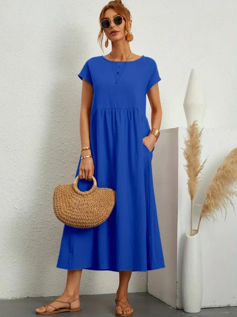 Maelis - Women's Loose Cotton-Linen Pocket Dress