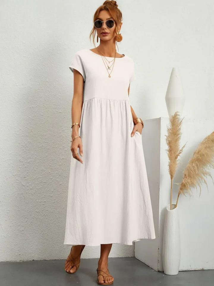 Maelis - Women's Loose Cotton-Linen Pocket Dress