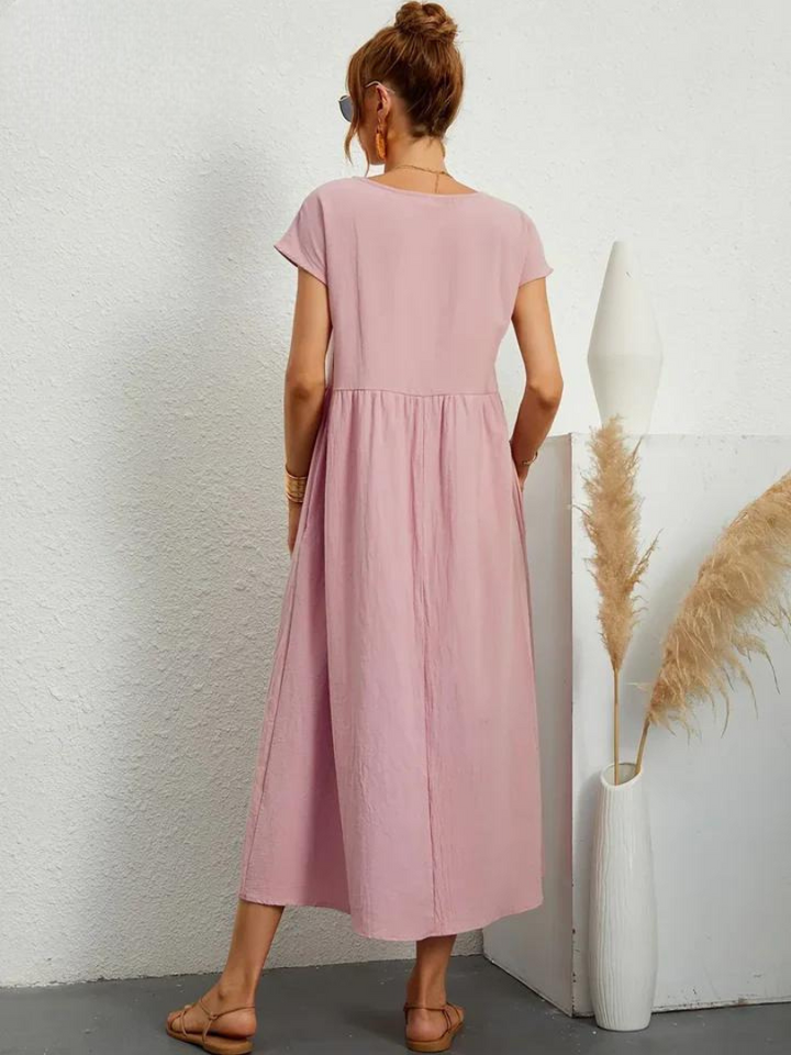 Maelis - Women's Loose Cotton-Linen Pocket Dress