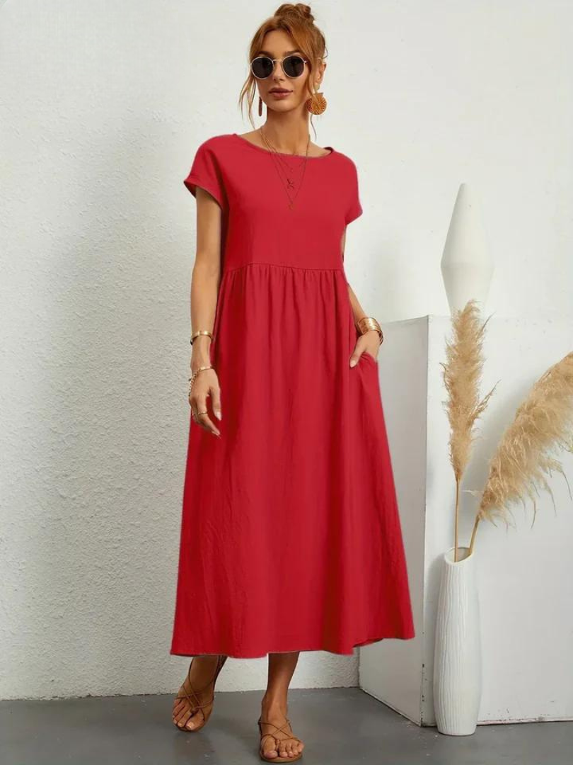 Maelis - Women's Loose Cotton-Linen Pocket Dress
