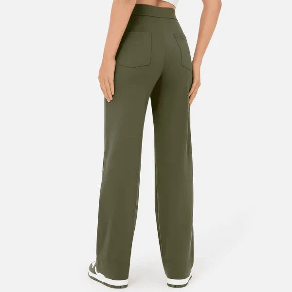 Women’s High-Waist Wide-Leg Trousers – Tailored Straight Pants with Button Detail