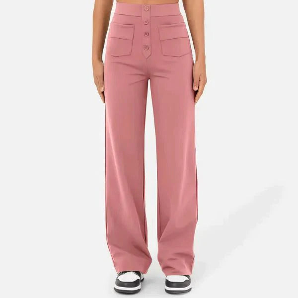 Women’s High-Waist Wide-Leg Trousers – Tailored Straight Pants with Button Detail