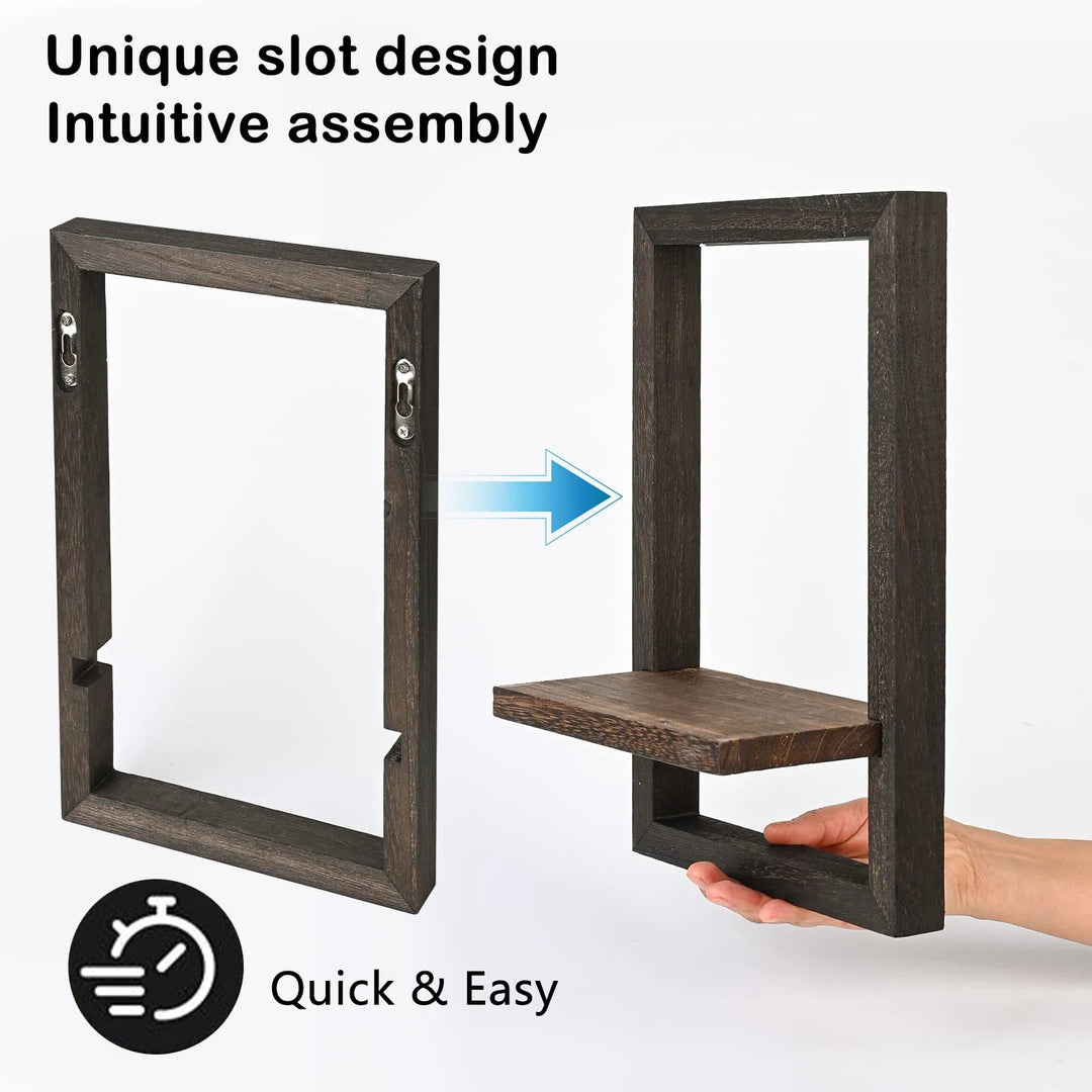 Rustic Square Floating Wall Shelves Set of 4 – Wooden Hanging Shelves for Bathroom, Living Room & Kitchen Storage