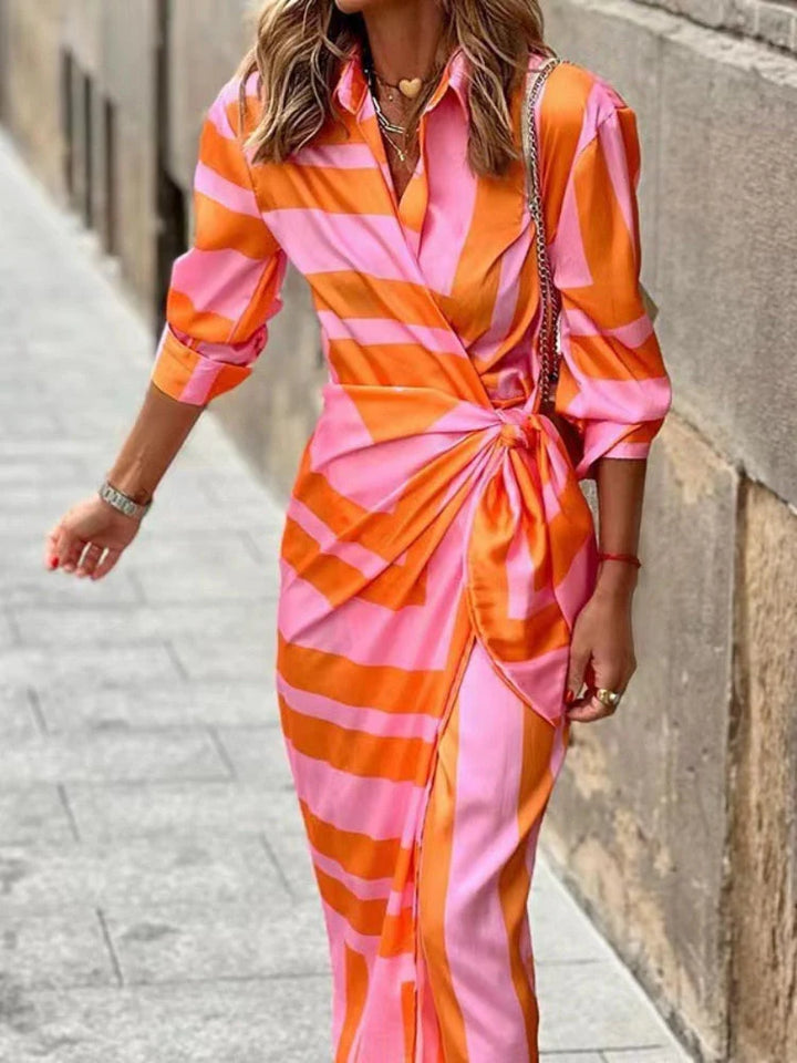 Striped Midi Shirt Dress – Lightweight Button-Down Dress for Casual & Smart Everyday Wear
