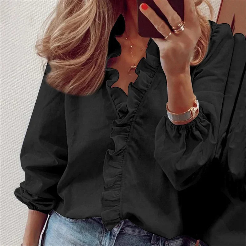 Ruffle Detail Feminine Blouse – Lightweight Elegant Top for Everyday & Smart Casual Styling