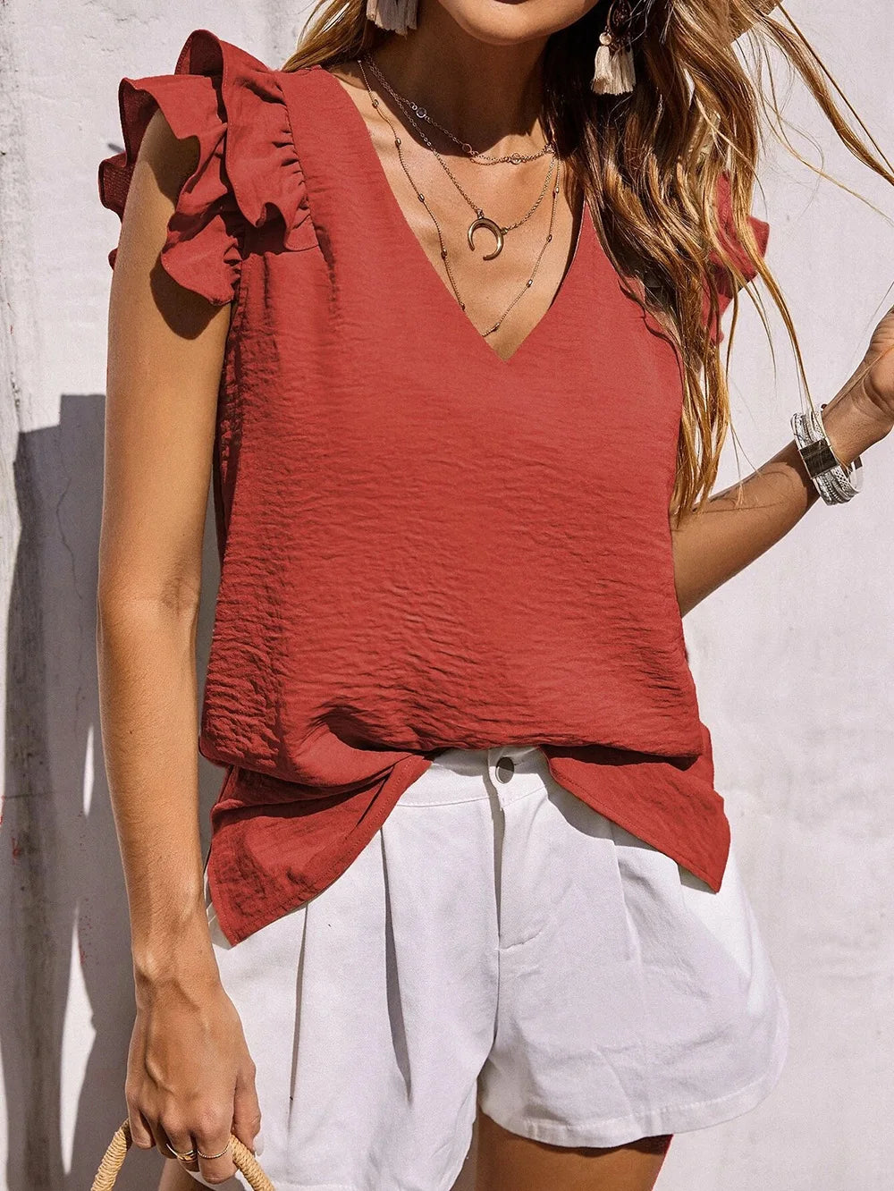 Ruffle Sleeve Summer Top – Lightweight Playful Blouse for Warm Weather Everyday Styling