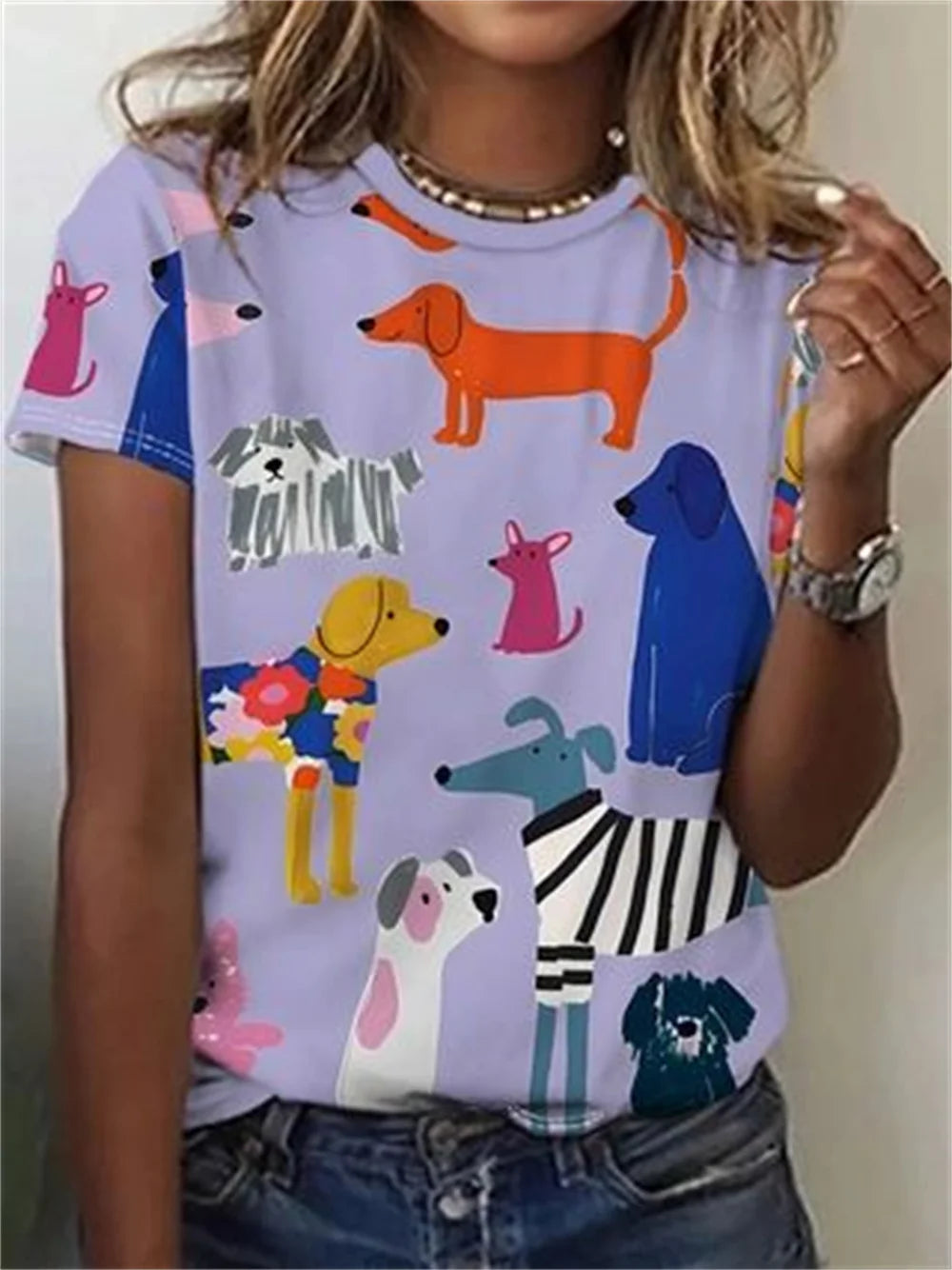 Casual Dog Print Graphic Tee – Soft Everyday T-Shirt with Minimalist Animal Design
