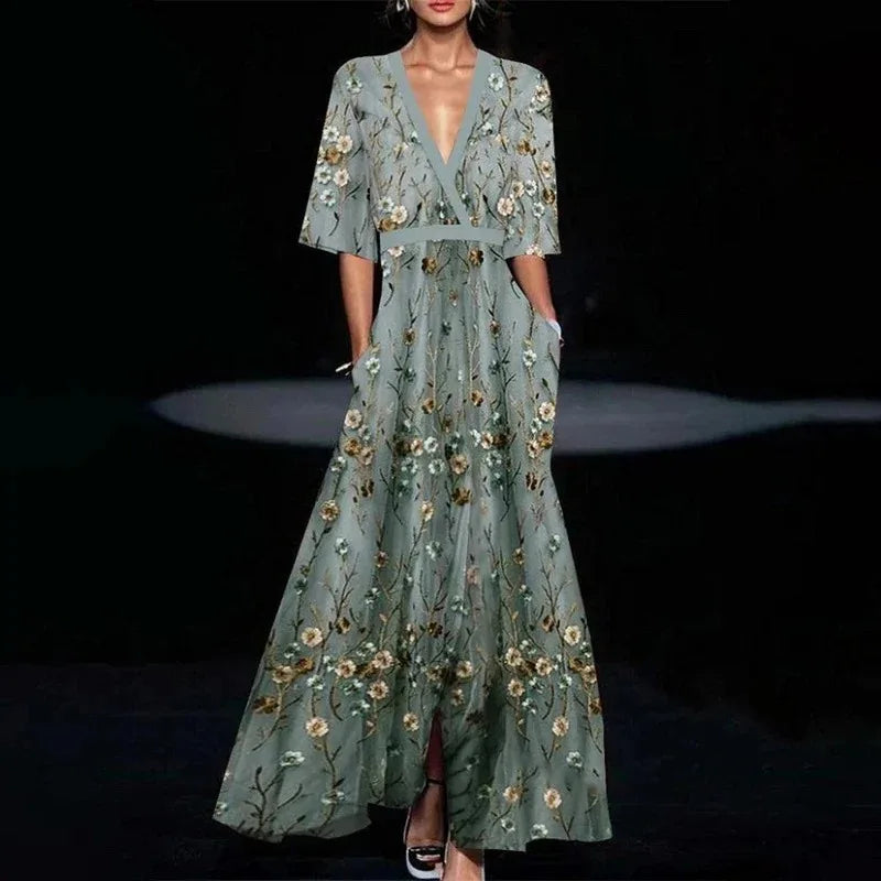 Ruby | Belted V-Neck Floral Maxi Dress